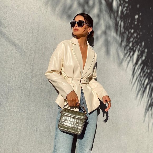 CAMILA COELHO Jackets & Blazers - CAMILA COELHO BRUNA OFF WHITE FAUX LEATHER JACKET